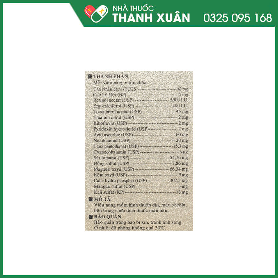 Homtamin Ginseng thuốc bổ bổ sung vitamin, muối khoáng giúp giảm mệt mỏi
